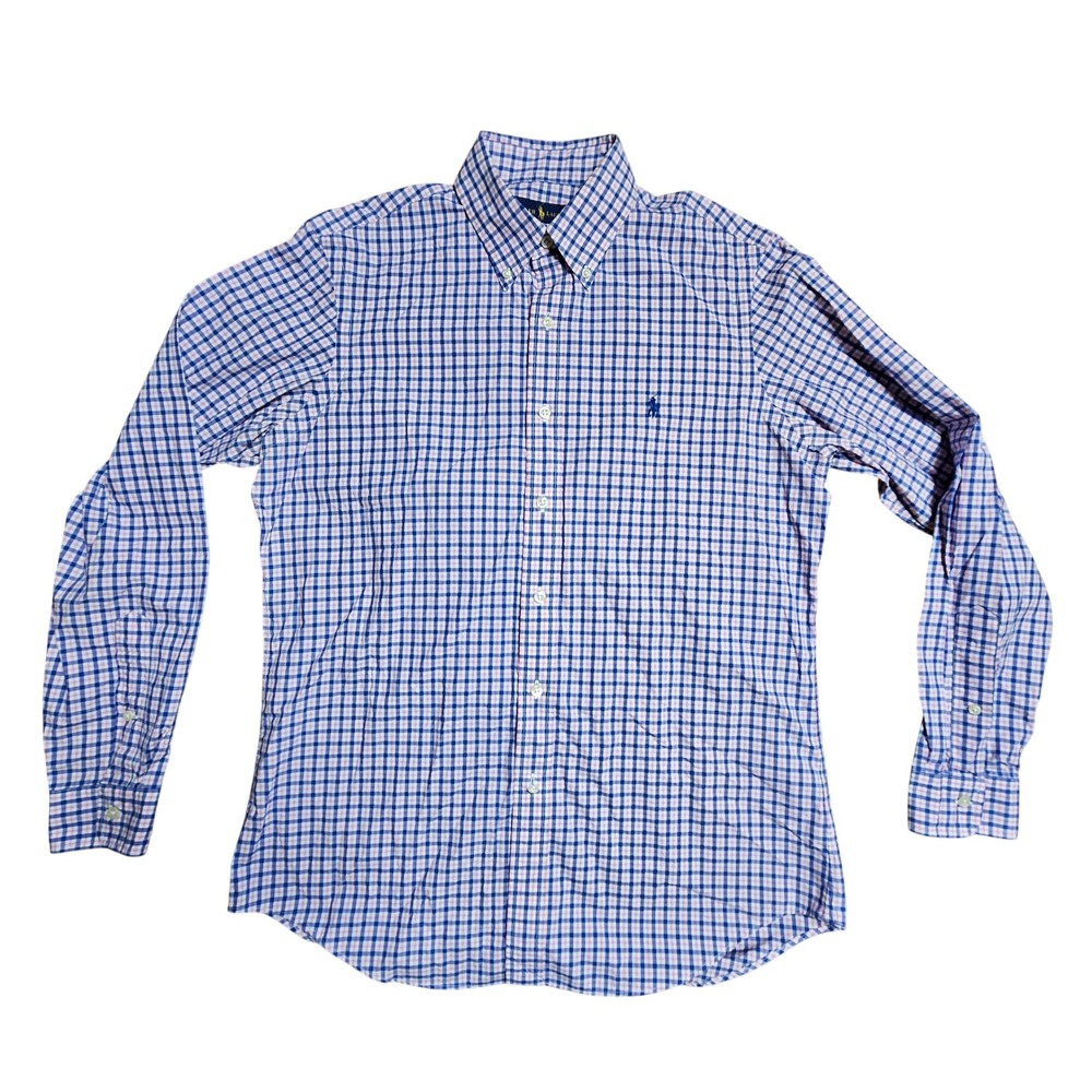 Ralph Lauren Mens Gingham Check Long Sleeve Button Down Shirt M Logo Preppy